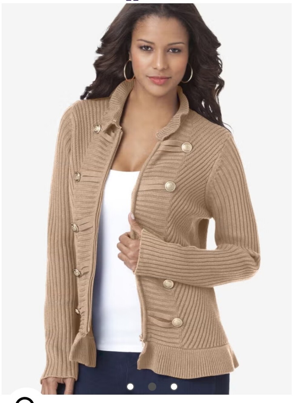 Roaman's Ribbed Double-Button Cardigan in Camel Size 18 / 20